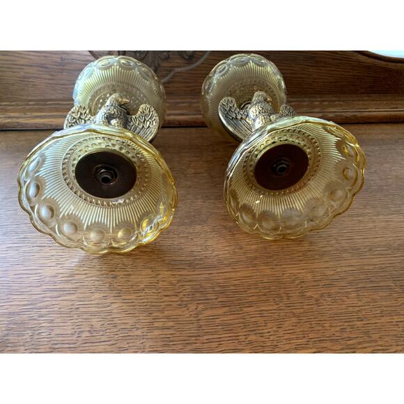 RARE Vintage Mid Century EAGLE Depression Glass & BRASS Candlesticks AMERICANA - Picture 11 of 14